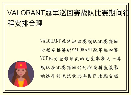 VALORANT冠军巡回赛战队比赛期间行程安排合理