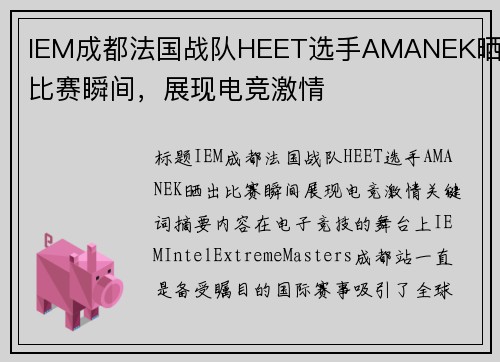 IEM成都法国战队HEET选手AMANEK晒出比赛瞬间，展现电竞激情
